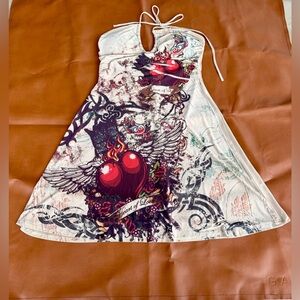 Vtg Y2K HeartOfLove Dress,SzM, 1990’s EdHardy Look stretchy,heavy